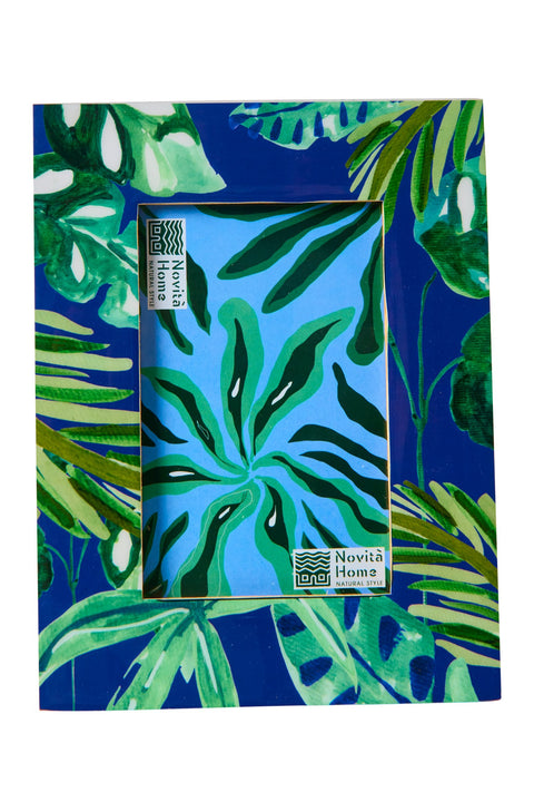 ALAVIDA - PORTA FOTO FOGLIE SU FONDO BLU