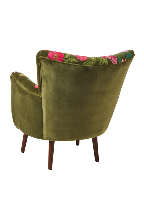 STEVIA - POLTRONA RICAMATA FLORAL DESIGNS VELLUTO VERDE