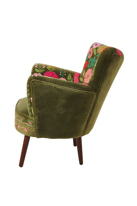 STEVIA - POLTRONA RICAMATA FLORAL DESIGNS VELLUTO VERDE