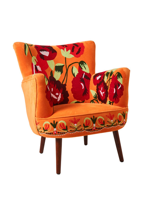 GAILLARDA - POLTRONA RICAMATA FLORAL DESIGNS VELLUTO CARAMELLO