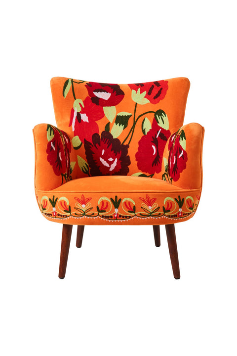 GAILLARDA - POLTRONA RICAMATA FLORAL DESIGNS VELLUTO CARAMELLO