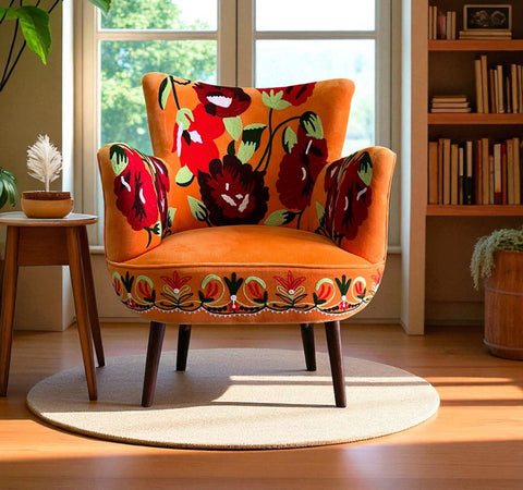 GAILLARDA - POLTRONA RICAMATA FLORAL DESIGNS VELLUTO CARAMELLO