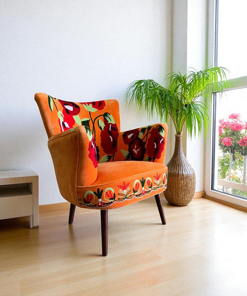 GAILLARDA - POLTRONA RICAMATA FLORAL DESIGNS VELLUTO CARAMELLO