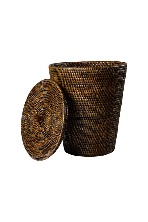 MYANMAR - CESTINO GETTACARTE RATTAN CON COPERCHIO