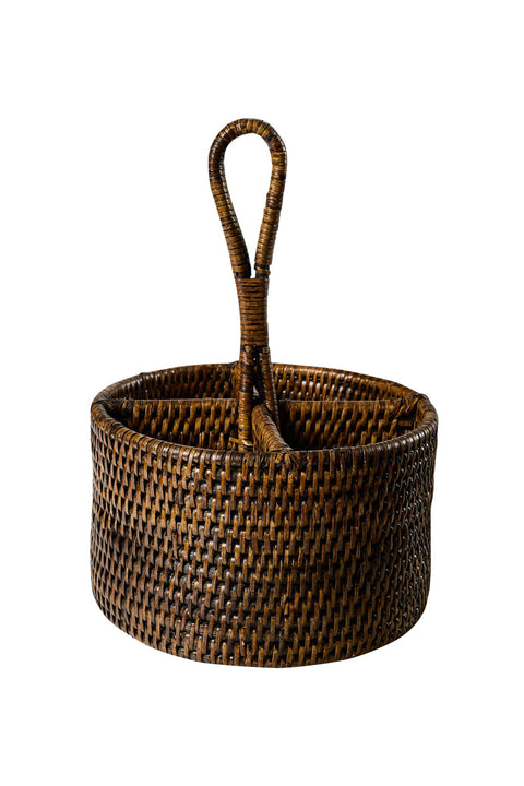 MYANMAR - CESTINO RATTAN TONDO CON DIVISORI E MANICO