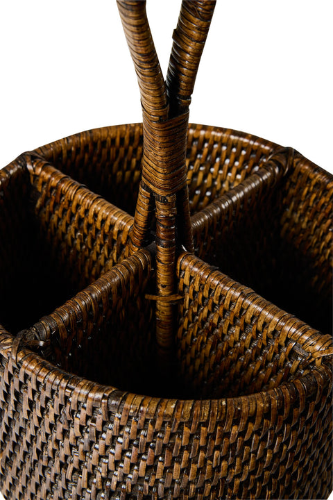 MYANMAR - CESTINO RATTAN TONDO CON DIVISORI E MANICO