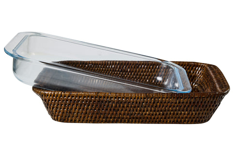 MYANMAR - CESTA IN RATTAN CON PYREX IN BORISILICATO