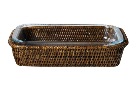 MYANMAR - CESTA RATTAN RETTANGOLARE CON PYREX