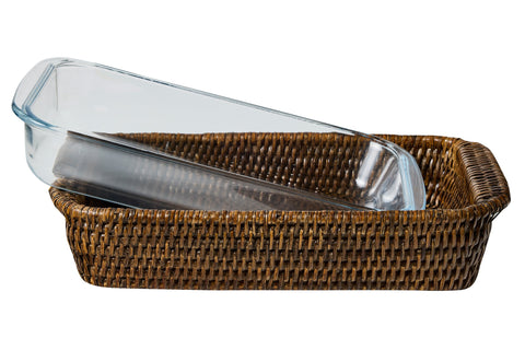 MYANMAR - CESTA RATTAN RETTANGOLARE CON PYREX