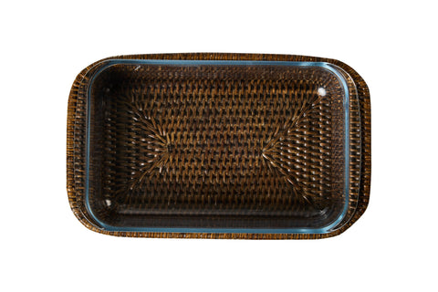 MYANMAR - CESTA RATTAN RETTANGOLARE CON PYREX