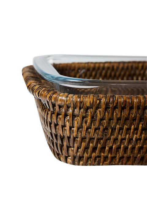 MYANMAR - CESTA RATTAN RETTANGOLARE CON PYREX