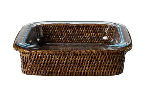 MYANMAR - CESTA IN RATTAN CON PYREX IN BORISILICATO