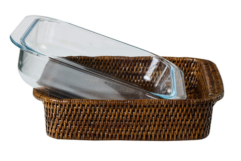 MYANMAR - CESTA IN RATTAN CON PYREX IN BORISILICATO