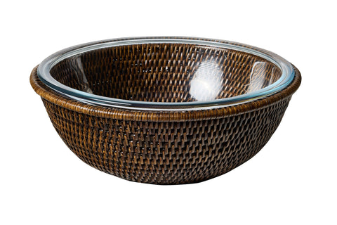 MYANMAR - CESTA RATTAN TONDA CON PYREX