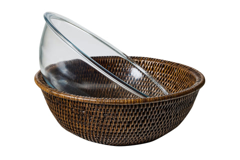 MYANMAR - CESTA RATTAN TONDA CON PYREX