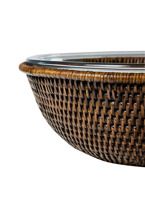 MYANMAR - CESTA RATTAN TONDA CON PYREX