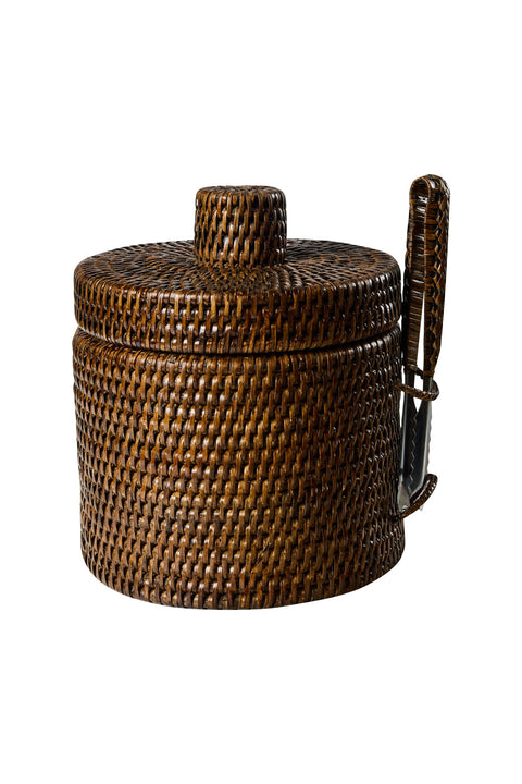 MYANMAR - PORTA GHIACCIO RATTAN CON PINZA ACCIAIO INOX