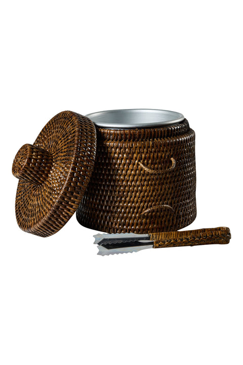 MYANMAR - PORTA GHIACCIO RATTAN CON PINZA ACCIAIO INOX