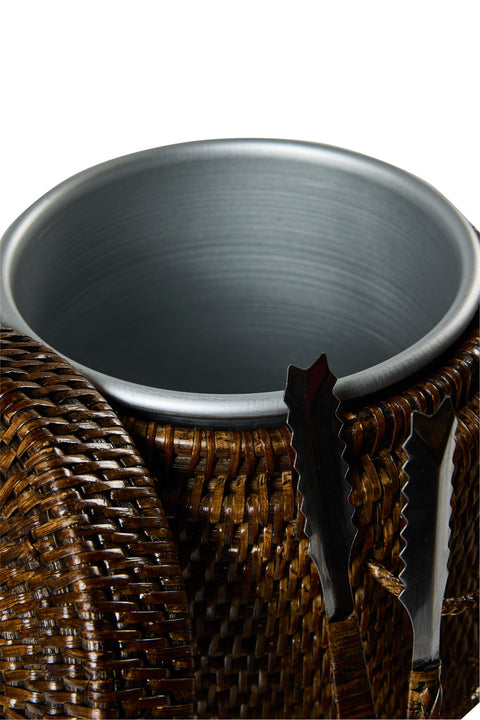 MYANMAR - PORTA GHIACCIO RATTAN CON PINZA ACCIAIO INOX