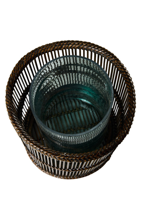 MYANMAR - LANTERNA CILINDRICA RATTAN CON VETRO TLIGHT