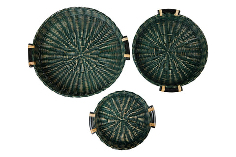 MYANMAR - VASSOI 1/3 IN MIDOLLINO CON MANICI IN RATTAN VERDI