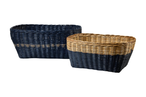 MYANMAR - CESTE PORTA RATTAN BLUE E NATURALE FORME DIVERSE 1/2