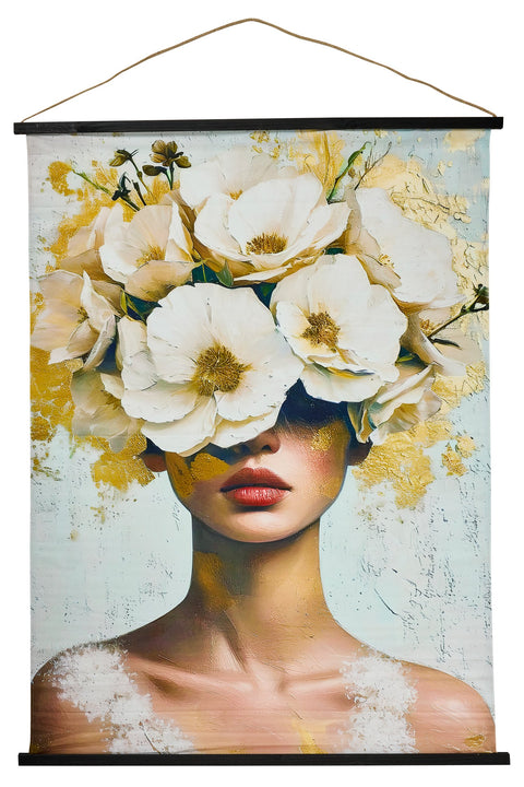 BIENTOT - TELA DA APPENDERE VOLTO DI DONNA CON PEONIE IN TESTA