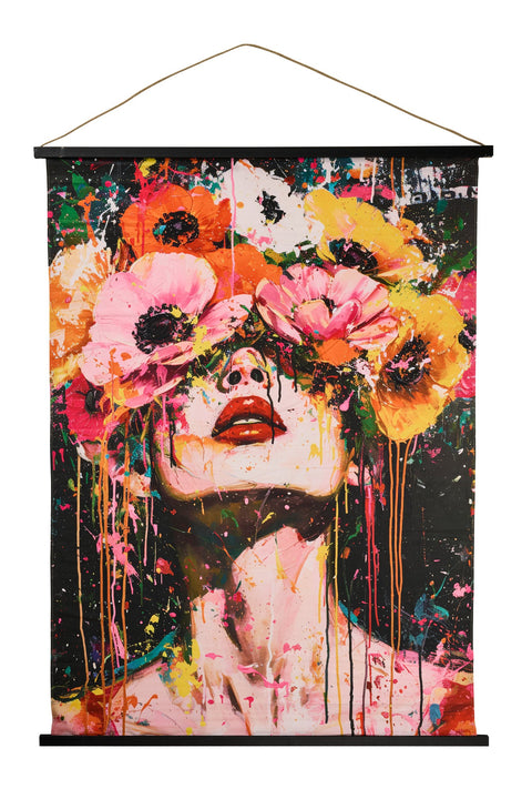 BIENTOT - TELA DA APPENDERE VOLTO DI DONNA COLORATO CON FIORI