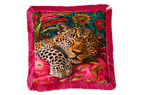 MALINDI - CUSCINO TIGRE CON FRANGE FUCSIA
