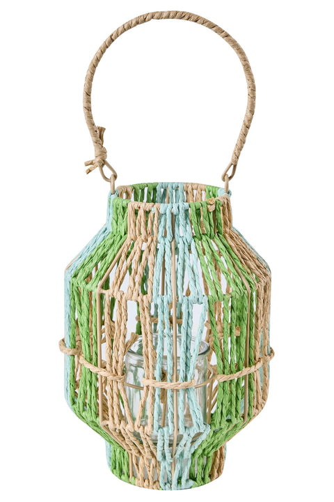 GAIRDNER - LANTERNA CON VETRO P.TA CANDELE AZZAURRA E GRIGIA