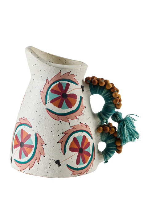 QUE TAL - VASO TERRACOTTA CON MANICO CON APPLICAZIONI TESSUTO