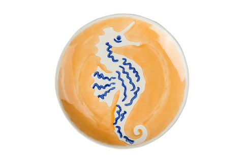 ATLANTIDE - PIATTINO DESSERT DIPINTO A MANO CAVALLUCCIO MARINO