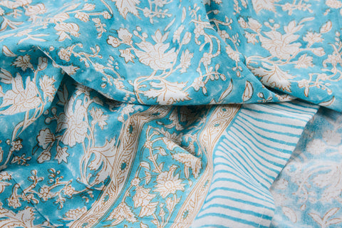 Mezzero Indiano VIESTE 270x270 cm - Cotone Azzurro Bianco