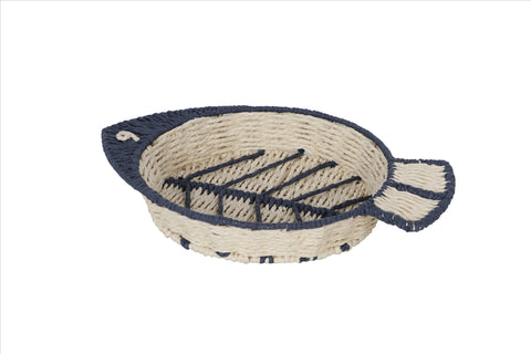 POISSON - Cestino Decorativo a Forma di Pesce Bianco con Dettagli Blu