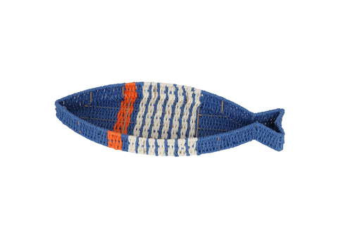 POISSON - Vassoio Decorativo a Forma di Pesce Blu con Strisce Bianche e Rosse