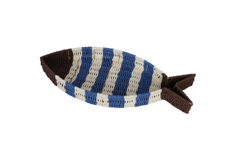 POISSON - Vassoio Decorativo a Forma di Pesce Marrone con Strisce Bianche e Blu