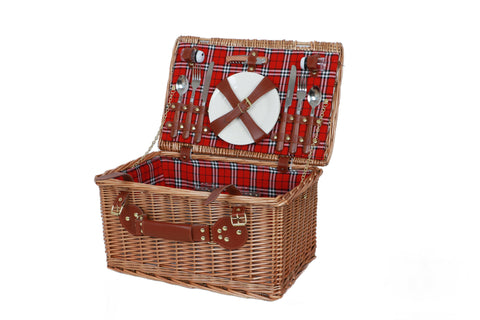 HYDE PARK - BROWN PICNIC BASKET SET FOR 2 PEOPLE WITH QUILT