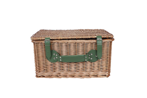 HYDE PARK - PICNIC BASKET SET FOR 2 PEOPLE GREEN QUILT FABRIC