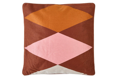 EMBROIDERY – CUSCINO LOSANGHE MARRONE ROSA GIALLO SENAPE