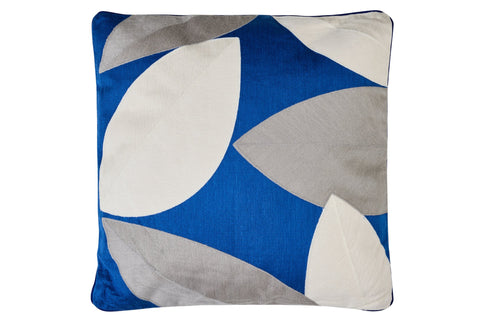 EMBROIDERY - CUSCINO DISEGNO PETALI BLUE GRIGIO CREMA