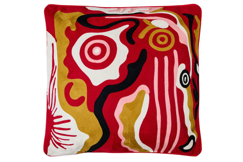 EMBROIDERY - CUSCINO LINEE E CURVE ASTRATTE ROSSO