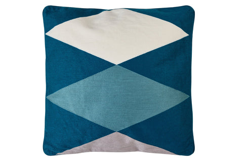 EMBROIDERY - CUSCINO LOSANGHE BLUE BIANCO AZZURRO