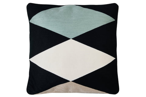 EMBROIDERY - CUSCINO LOSANGHE NERO VERDE BEIGE