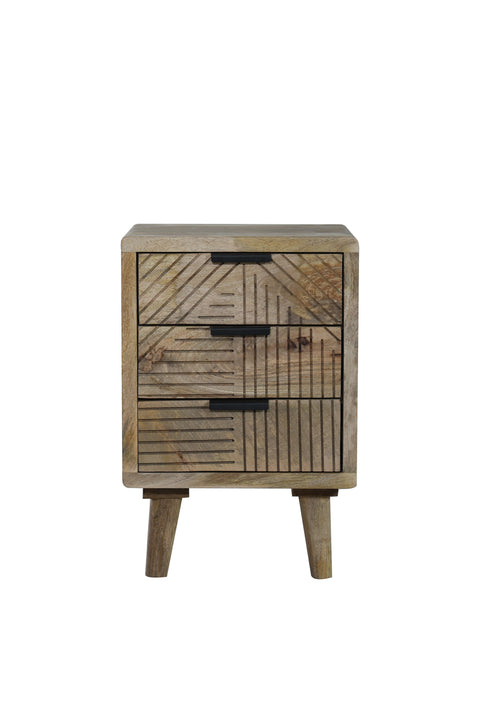 LEEDS - COMODINO 3 CASSETTI CON LINEE DECORATIVE