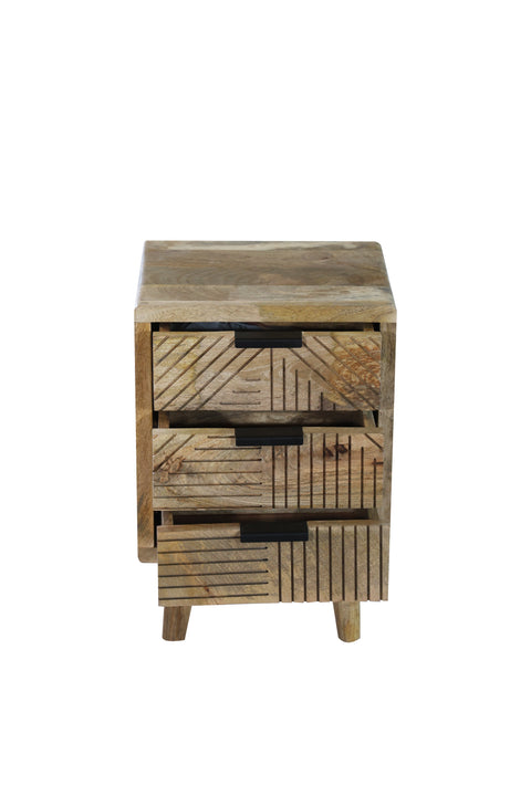 LEEDS - COMODINO 3 CASSETTI CON LINEE DECORATIVE