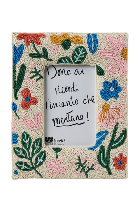PEHOE – PORTA FOTO PERLINE PETALI MULTICOLOR FATTO A MANO
