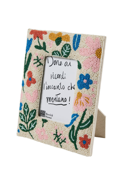 PEHOE – PORTA FOTO PERLINE PETALI MULTICOLOR FATTO A MANO