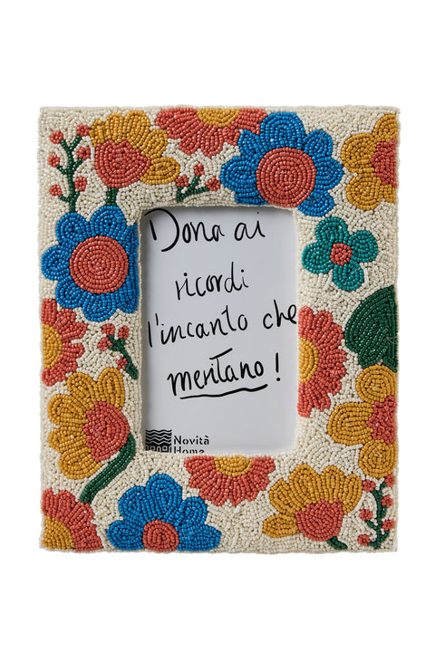 PEHOE – PORTA FOTO PERLINE GERBERE MULTICOLOR FATTO A MANO