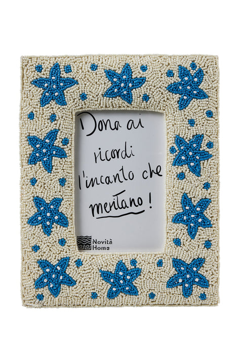 PEHOE – PORTA FOTO PERLINE STELLE MARINE AZZURRE FATTE A MANO