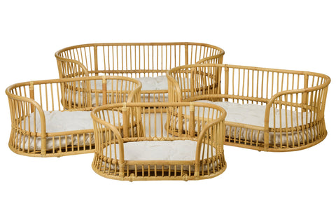 RUSH WEAVES - SET 1/4 CUCCE RATTAN NATURALE CON CUSCINO